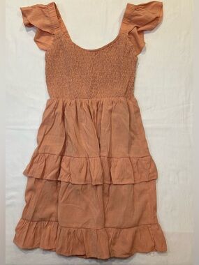 women’s Ruffled Smocked Tiered Dress in Peach